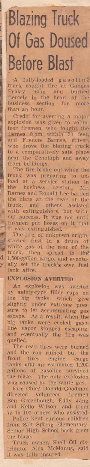 newspaper article on fuel truck fire