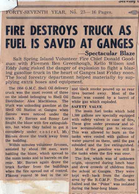 newspaper article on fuel truck fire