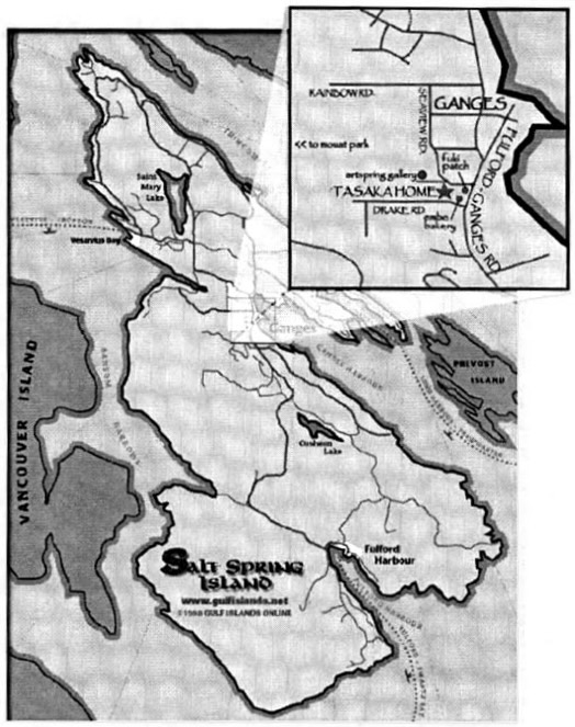 map showing location of Tasaka residence on Saltspring Island
