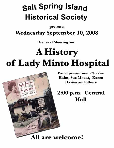 Poster for Historical Society presentation on the history of the Lady Minto Hospital